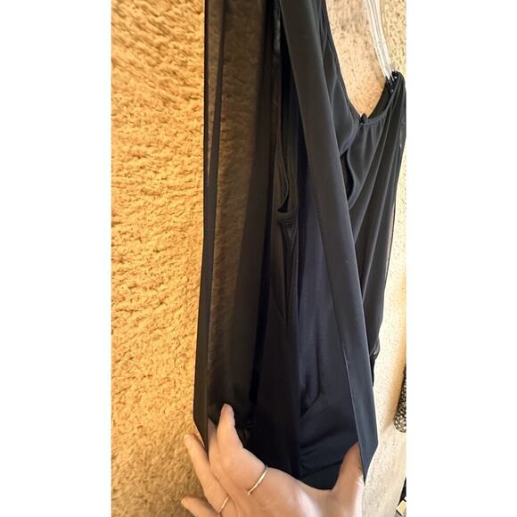 Aidan By Aidan Mattox Black Chiffon & Fringe Sexy Mini Dress Sz 6 Mob Wife Goth - Picture 6 of 16